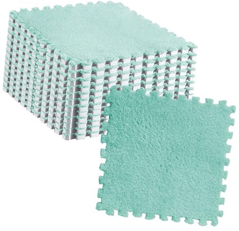 Qcwwy Alfombra Antideslizante de Felpa para Suelo de Rompecabezas, Azulejos Entrelazados Cortables, Espuma Suave para Sala de Juegos para Niños, 11,8 X 11,8 Pulgadas, Equipo de Juego Interior para
