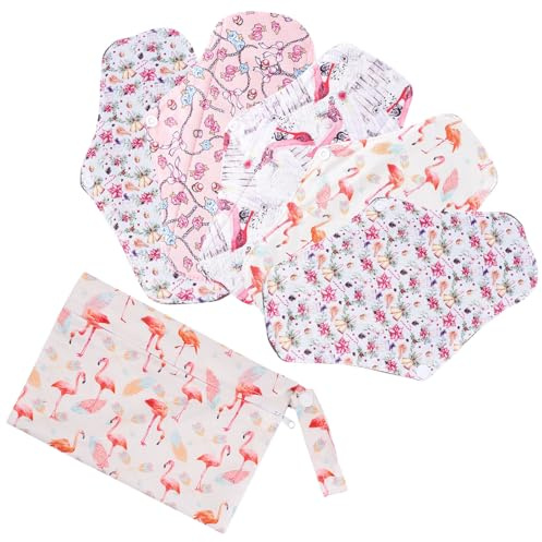 VERDANVERSE Waschbare Damenbinden aus Mikrofaser mit Bambusfasern 5 Stück Super Saugfähig mit Zwei Druckknöpfen und Aufbewahrungsbeutel für Period Panties Zufällige Farbe
