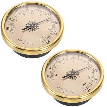 SHINEOFI Lot de 2 Thermomètres Muraux Ronds Décoratifs en Métal Doré Indicateurs Météo Précis pour Intérieur et Extérieur Thermomètres pour Serrage Jardin et Station Météorologique
