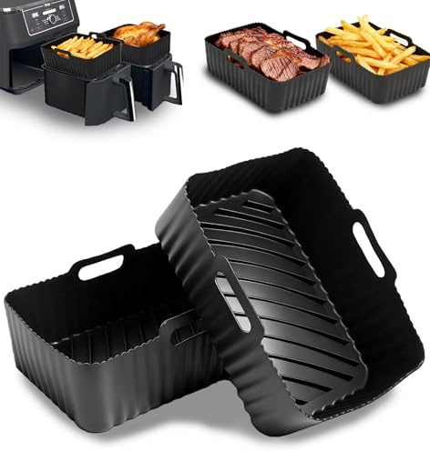 Air Fryer Liners Silicone 2 Pack for Ninja Foodi AF300UK AF400UK AF451UK Dual Zone 8L 9.5L, Airfryer Liners Compatible with Tower T17088, Keplin, EMtronics, Reusable Non-Stick Air Fryer Accessories