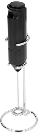 Fauitay Espumador de Leche Eléctrico de Mano, Mini Mezclador de Bebidas sin Ruido Mate de Acero Inoxidable, con Base de Metal para Cocinas (Negro y soporte)