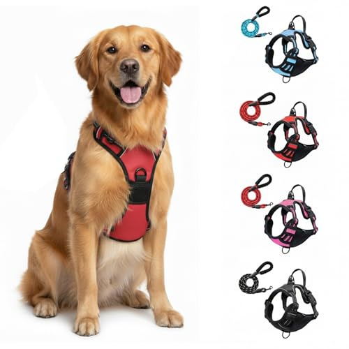 Geschirr, Anti-Zieh Hundegeschirr mit Step-in Design – Atmungsaktiv & Gepolstert – Für entspanntes Spazierengehen – Kontrolle ohne Ziehen – Für Hunde jeder Größe (Red L-1217)