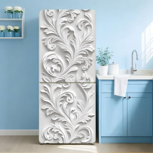 GOMAKERER 2 pezzi bianco goffrato motivi rimovibili Frigorifero Wraps, autoadesivo Frigorifero Porta Murale Frigorifero Congelatori Pannello Adesivo per Cucina Bar Decor 41,5 x 200 cm