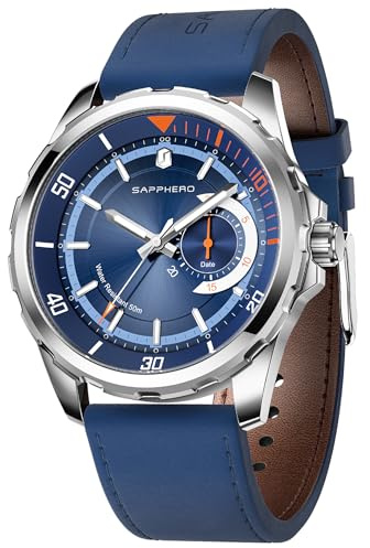 SAPPHERO Orologio analogico al quarzo da uomo, quadrante con datario e numeri arabi, impermeabile 50 m, luminoso, stile business e sportivo, cinturino in acciaio inox e pelle, elegante regalo per lui