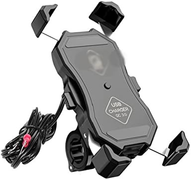 Kwedfgo Handy Halterung Motorrad-Handyhalterung Mit QC 3.0 USB-Qi-Wireless-Ladegerät Für Scooter-Motorrad-Smartphone-Halterung GPS Ständer(with QC3.0 Charger)