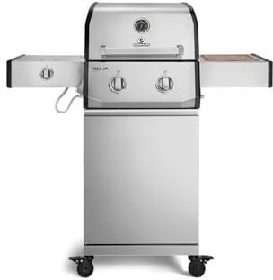 BURNHARD® FRED Jr. Deluxe Gasgrill 2-Brenner, Gusseisenrost, Edelstahl | 900°C Infrarot-Zone, Heckbrenner, Seitenkocher, Aludruckguss-Edelstahl-Brennkammer, 11 kW Leistung