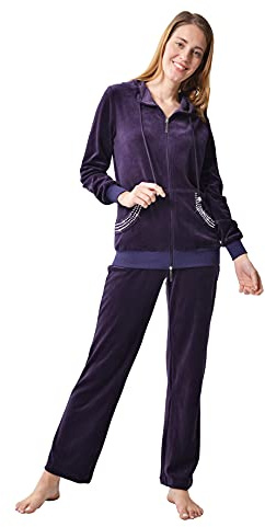 RAIKOU Donna Tuta in Velluto Tuta di Ciniglia Tuta da casa Tuta Tempo Libero,Velluto Tuta da Ginnastica,Comodo Felpa con Cerniera a Manica Lunga Yoga Joggers Sportiva(40-42,Viola Scuro)