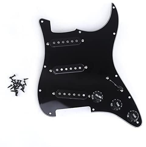 Musiclily Basic SSS Vorverdrahtetes Schlagbrett mit Alnico V Tonabnehmer Set für Strat ST E-Gitarre, 3 lagig Schwarz