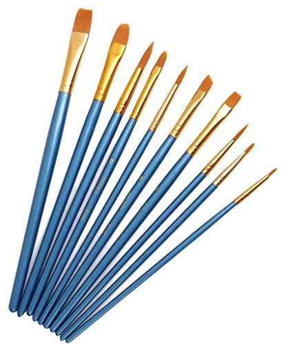 Künstlerpinsel,10er Pack Fein Pinsel Art Painting Set für Aquarell Acryl Ölgemälde DIY Zeichnung Erwachsene Jugendliche Anfänger Kinder Künstler Nylon Blau