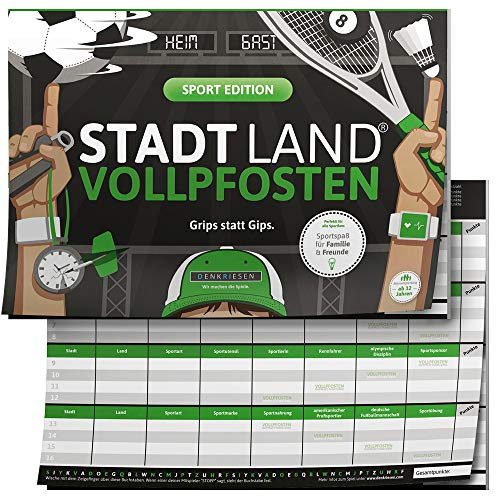 DENKRIESEN Stadt Land VOLLPFOSTEN Sport Edition | DIN A4 Spielblock | 23 Sport-Kategorien, ideal für Sportfans, Vereine, Mannschaftsabende und gemeinsame Spielrunden.