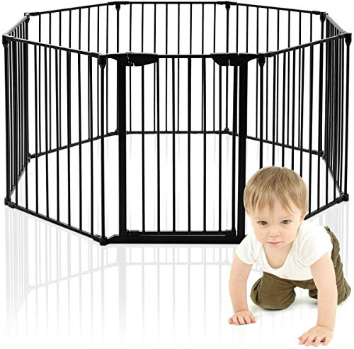 GOPLUS Laufstall Laufgitter DIY-Freilaufgehege Treppengitter Kaminschutzgitter Schutzgitter Raumteiler 500 x 75cm Farbwahl (schwarz)
