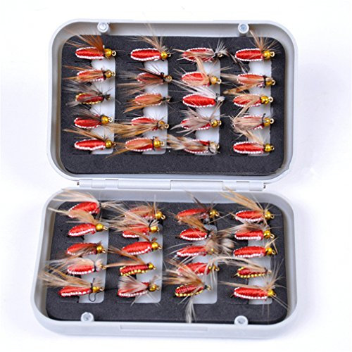 JasCherry 40 Stück Angel-Fliegen Kunstköder Fliegenköder Fliegen Fischen Köder mit wasserdichte Box, Perfekt zum Angeln Barsch Forelle Dorsch Angelzubehör