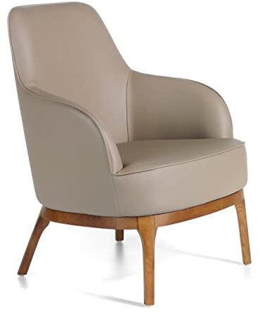 Angel Cerda - Sillón Tapizado en Polipiel Topo con Reposabrazos - Diseño Moderno con Patas de Madera de Fresno Color Nogal - Ideal para Salones, Dormitorios y Zonas de Lectura - 71 x 71 x 90cm