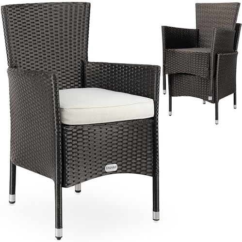 CASARIA 2X Sillas de Jardín Poliratán Apilables Marrón Cojines Lavables Asientos Exterior Terraza Balcón
