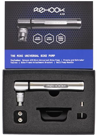 Rehook AIR – Mini pompa universale per bicicletta – pompa da bicicletta, montaggio a telaio, pompa a sfera con ago, adatta a tutte le valvole del ciclo