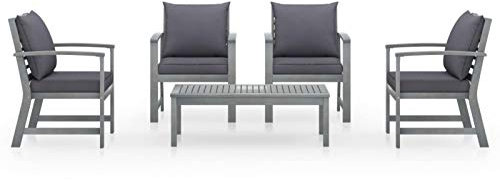 Tidyard 5-tlg. Garten-Lounge-Set mit Auflage Sitzgruppe Sofgarnitur Loungeset Sitzgarnitur Gartengarnitur Gartensofa Gartenmöbel Gartenset Balkonmöbel für Garten Terrasse mit 1 Tisch Massivholz Akazie