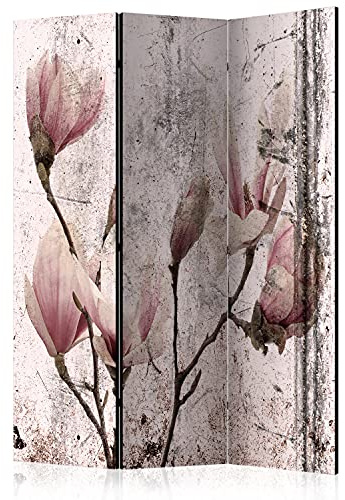 murando - Paravent Raumteiler Blumen Magnolien, 135x172 cm, 3-teilig, Büro | Mobiler Sichtschutz, sofort einsatzbereit, Holzrahmen, ideal fürs Wohnzimmer oder Büro, geruchsneutral, lichtbeständig