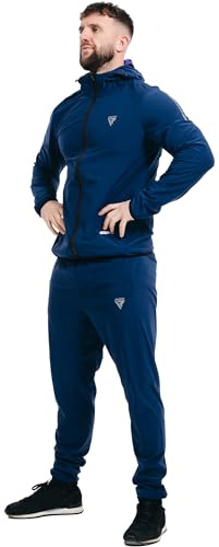 RDX Sauna Suit, REACH Compliant OEKO TEX 100 Certified, Full Body Sweat Heat Suit with Hood, Men Women Adults Kids, Blue Back Long Sleeve, Boxing MMA Slimming Gym Running Workout Jacket, Top Trouser