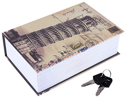 Qcwwy Wörterbuch-Buch-Geheimsafe-Sicherheitsbox, Kleine Umleitungsbuch-Safe-Aufbewahrungsbox, Wörterbuch mit und Schlüssel(Pisa Leaning Tower Type)