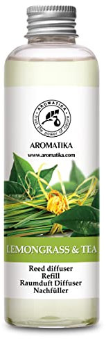 Raumduft Nachfüller Lemongrass - Tee 200ml - Nachfüllflasche mit natürlichen ätherischen Ölen - Intensiv Aroma Natürlicher fur Raum - Küche - Raumlufterfrischer - Zitronengras-Tee