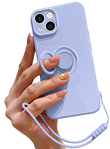 Pepmune for iPhone 14 Silicone Case with Ring Holder-Purple | Kickstand Magnetic Car Mount,Detachable Wrist Strap,Shockproof Soft Protective Cover