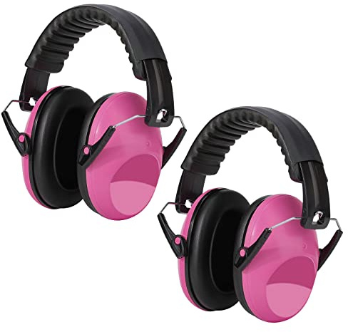 Kriogor 2 Pack Ear Defenders Children,26dB SNR Soft Kids Ear Defenders Noise Cancelling Headphones, Adjustable Ear Protectors Hearing Protection Earmuffs for Autism Airport Study Shooting (Rose Red)