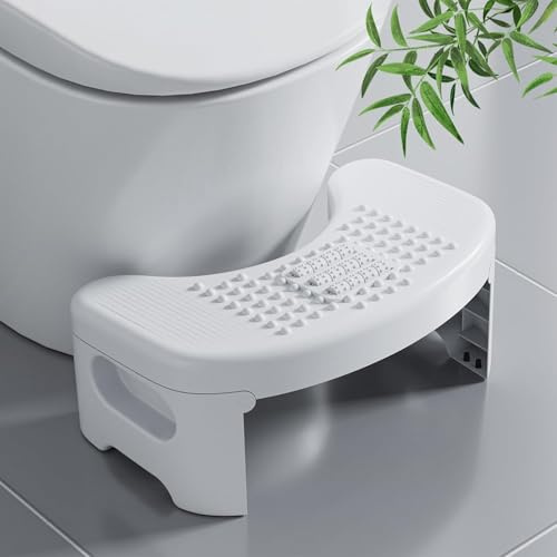 Toilet Stool for Adult Foldable Poop Stool for Bathroom, 7 Portable Toilet Stool for Adults, Non-Slip Toilet Step Stool for Bathroom, Footrest Stool for Pooping, Toilet Assistance Step(White)