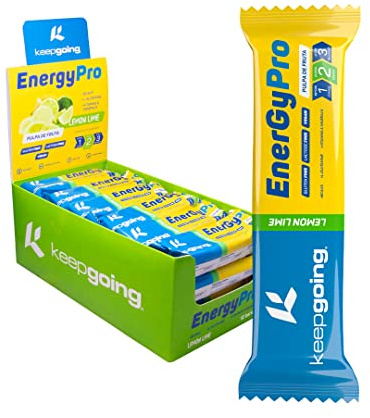 Keepgoing - Barritas Energéticas Naturales EnergyPro 12 uds x 40g | Textura de Gominola para Ciclismo y Running | Barritas Energéticas de Pulpa de Fruta (12 unidades, Lima Limón)