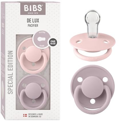 BIBS De Lux Schnuller 2er-Pack, BPA-frei, Kirschform Nippel. Silikon, Hergestellt in Dänemark. 0-36 Monate (2er Pack), Blossom/Dusky Lilac