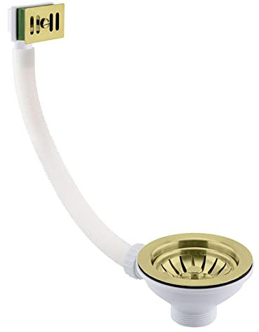 Modern Basket Strainer Plug Kitchen Basin Drain Stopper Sink Waste Strainer with Square Overflow Waste Pipe Round Basket Strainer Plug for Kitchen & Bathroom Sinks - Gold