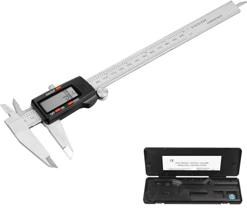 ALLmeter Digitaler Messschieber 200mm/8 Zoll Edelstahl Elektronischer Messschieber Brüche/Zoll/Metrisches Umrechnungsmesswerkzeug für Länge Breite Tiefe Innendurchmesser Außendurchmesser