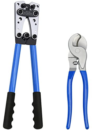 Battery Cable Lug Crimping Tool, Wire Crimper Tool with Cable Cutter for AWG 10-1/0 Electrical Lug Crimper, Heavy Duty Wire Lugs, Battery Terminal, Copper Lugs
