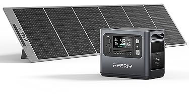AFERIY Generateur Electrique Portable 1200W avec Panneau Solaire 400W, 1008Wh Batteries LiFePO4, Sorties AC 220V-240V, Panneau Solaire Pliable avec Ports USB, IP65, pour Camping/Maison/Domicile