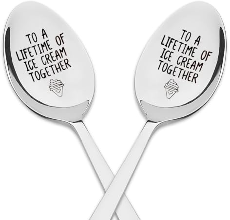 Couples Ice Cream Spoons Gifts for Wife Husband Anniversary Valentines Gifts for Girlfriend Boyfriend Christmas Birthday Gifts for Him and Her To a Lifetime of Ice Cream Together Spoon for Ice cream