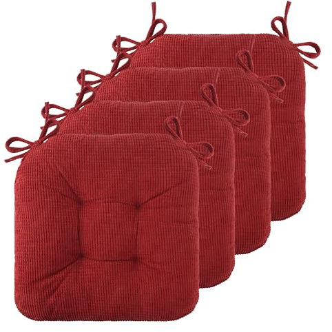 FlyGulls Set of 4 Chair Cushions for Dining Chairs Non Slip Office Chair Cushion with Ties Premium Seat Cushion Comfortable Kitchen Chair Pads Indoor 46x46x8cm/18x18x3inch (Red)