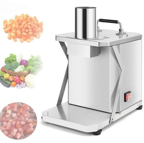 Quixnova Cortador de Verduras Comercial Máquina automática para Cortar en Cubitos Cortadora de Alimentos de 200 W para restaurantes, cantinas, Tiendas de té con Leche - 2 Redes para Cuchillos,15mm