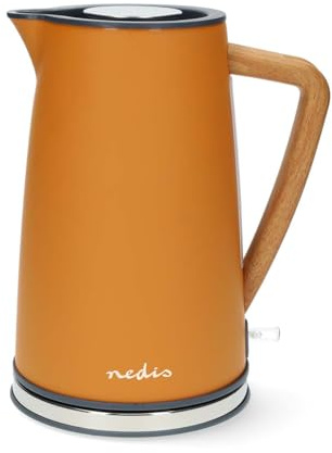 Nedis KAWK510EOR Bouilloire – 1,7L – 2200W – Soft-Touch – Poignée Bois – Base 360° – Orange