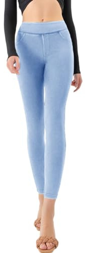 Onsoyours Jeggings Donna Leggings Stretchy Treggings Vita Alta Fitness Pantaloni Yoga Skinny Jeans Jeggings Elastici Morbido per Sportivi o Casual A Azzurro L