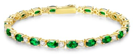 FANCIME Tennisarmband Damen 14K Vergoldet Edelstein Tennis Armband 925 Sterling Silber Geburtsstein Geschenk Schmuck für Damen Mädchen, Länge 19 cm