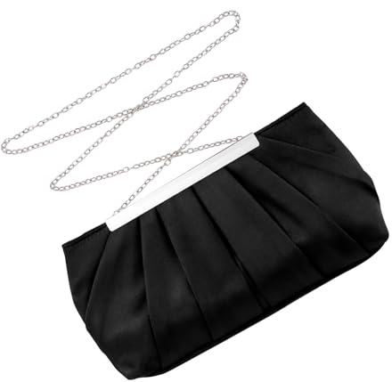 Zercart Damen-Clutch, Clutch, plissiert, Satin, Abend-Handtasche, Abend-Clutch, elegante Satin-Schultertasche mit abnehmbarem Kettenriemen für Hochzeit, Party, Abschlussball, Braut, Schwarz