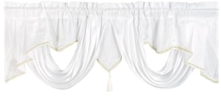 Gralara Tenda corta con asta per tenda, mantovana, trattamenti per finestre per cucina, bagno, bianco, 140x45 cm, semitrasparente