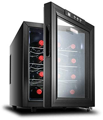 Suuim Enfriador termoeléctrico de Vino Tinto y Blanco de 12 Botellas, Mini refrigerador termoeléctrico para Bodega, 10-18 ° C/Puerta de Vidrio Doble/Temperatura Constante/con
