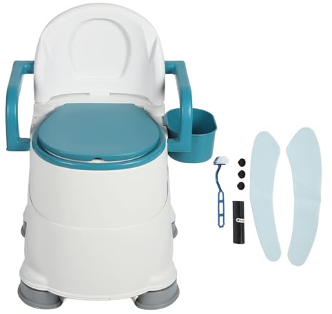 Nachttisch-Toilettenstuhl mit Zwei Eimern, Rutschfester Tragbarer Toilettenstuhl, Breitere Armlehnen, Weich Gepolsterte Rückenlehne, Nachttisch-Toilettenstuhl für Senioren