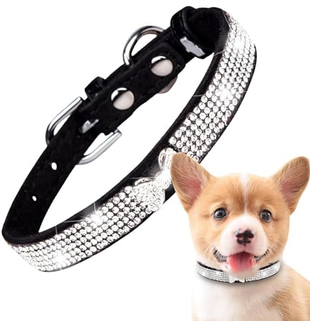 Glitzer-Hundehalsband – Mikrofaser-Strass-Halsband, weiches und verstellbares Katzenhalsband für Kätzchen, Hündinnen für und Hochzeit