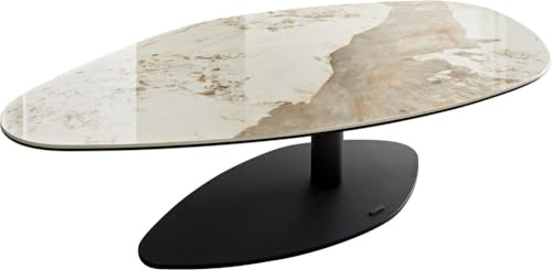 DELIFE Wohnzimmertisch Vibana Keramik Minas Melange Weiß-Beige 140x80 cm Gestell Metall Schwarz