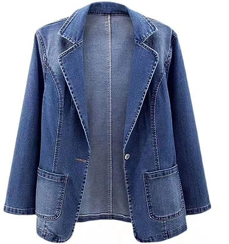 HAOLEI Womens Denim Jacket Sale Clearance Dressy Casual Blazer Collar Open Front Jeans Coats Plus Size Button Cowgirl Outwear Fall Outfits Business Denim Blazers Long Sleeve Lapel Collar Jean Jackets