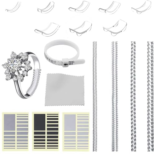 71 PCS Ring Size Adjuster for Loose Rings, 8 Sizes Ring Band Sizer Invisible Rings Sizers Measuring Tool Spiral Ring Tightener Resizer for Jewelry Spacer Stickers