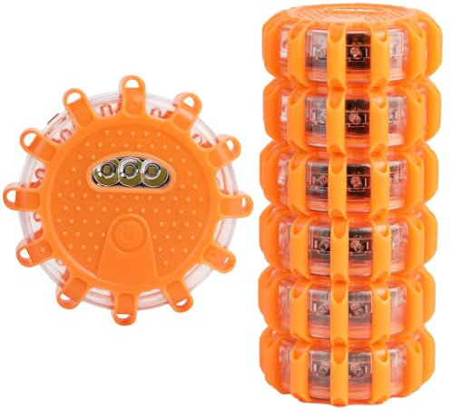 ALLOMN LED Road Flares, 6 Packs Safety Flashing Warning Light with 9 Flash Modes Waterproof Roadside Emergency Disc Beacon Kit with Magnetic Base & Hook for Car Truck RV Vehicles Boat