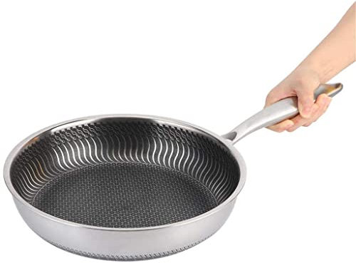 MYVVKIA Padelle, Padella in Acciaio Inossidabile 304 Pentole Antiaderenti 28 Cm Pentola per Bistecca Fritta Casseruola Utensili da Cucina A Nido d'Ape A Doppia Faccia