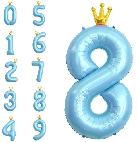 POPOYU Zahlen Luftballon Folienballon 8 Groß,40'' XXL Hellblau Zahlenballon 8. Geburtstag,Helium Ballons Zahlen Stehender Ballon für 8 Jahre Jungen Mädchen Geburtstags Hochzeit Jubiläum Party Deko